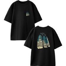 Nmg Tekstil Siyah Oversize Pamuk Roma Binalar Ön Arka Baskılı Örme T-Shirt