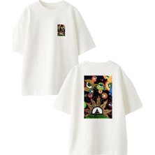 Nmg Tekstil Beyaz Oversize Pamuk Ufo Göz Gezegen Ön Arka Baskılı Örme T-Shirt