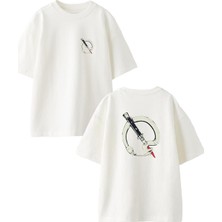 Nmg Tekstil Beyaz Oversize Pamuk Sustalı Yılan Ön Arka Baskılı Örme T-Shirt