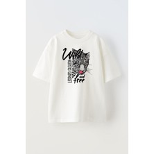 Nmg Tekstil Beyaz Oversize Pamuk Leopar Fashion Baskılı Örme T-Shirt