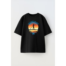 Nmg Tekstil Siyah Oversize Pamuk My Happy Place Baskılı Örme T-Shirt