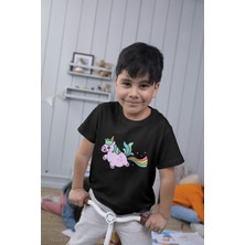 Texclusive Unicorn Rainbow Fart Sevimli Çocuk T-Shirt Unisex Kesim