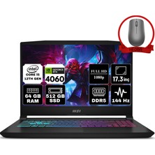 Msı Katana 17 B12VFK-1031XTR-A6 I5-12450H 64GB Ddr5 512GB SSD 8gb RTX4060 17.3" Fhd 144Hz Freedos Gaming (Oyuncu) Notebook & Anzar Mouse