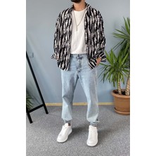 Alışveriş Sokağı Siyah Desenli Uzun Kollu Oversize Gömlek