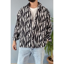 Alışveriş Sokağı Siyah Desenli Uzun Kollu Oversize Gömlek