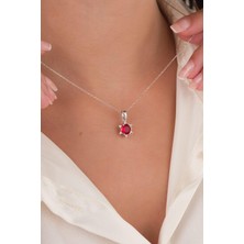 TMT Silver Gümüş Pırlanta Modeli Kırmızı Zirkon Taşlı Lotus Çiçeği Kolye