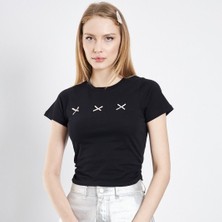 RBG Store Crop Y2K Kurdela Detay Detay Kısa Kollu Bisiklet Yaka Bapul M