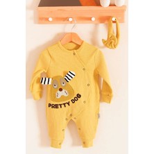 Candar 3-6-9-12-18 Ay Kız Bebek Tulumu Pretty Dog Nakışlı Bandanalı %100 Pamuk Sarı