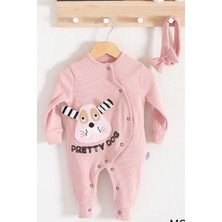 Candar 3-6-9-12-18 Ay Kız Bebek Tulumu Pretty Dog Nakışlı Bandanalı %100 Pamuk Gül Kurusu