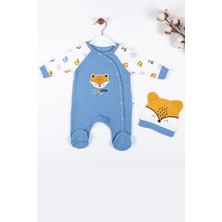 Candar 3-6-9 Ay Erkek Bebek Tulumu Little Fox Desenli %100 Pamuk Mavi