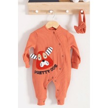 Candar 3-6-9-12-18 Ay Kız Bebek Tulumu Pretty Dog Nakışlı Bandanalı %100 Pamuk Kiremit