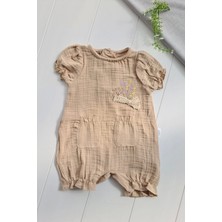 Candar 3-6-9-12-18 Ay Kız Bebek Tulum Müslin Kumaş Çiçek Nakışlı Pamuklu Kahverengi