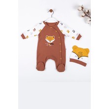 Candar 3-6-9 Ay Erkek Bebek Tulumu Little Fox Desenli %100 Pamuk Kahverengi