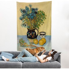 Harita Sepeti Natürmort Kır Çiçekleri ile Majolica Tarzı Sürahi Duvar Örtüsü - Vincent Van GOGH-7451