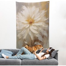 Harita Sepeti Yağlıboya Görünümlü Beyaz Çiçek Duvar ÖRTÜSÜ-7559