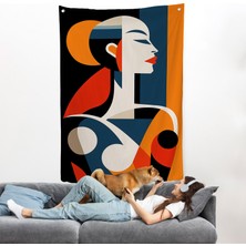 Harita Sepeti Vintage Güzel Kadın Duvar ÖRTÜSÜ-7516