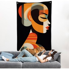 Harita Sepeti Vintage Güzel Kadın Duvar ÖRTÜSÜ-7551