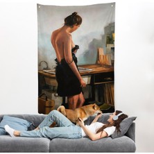 Harita Sepeti Siyah Elbiseli Kadın Duvar ÖRTÜSÜ-7961