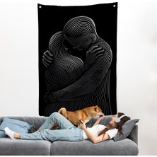 Harita Sepeti Linear Hug Sarılan Çift Duvar ÖRTÜSÜ-7819