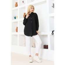 Nacar Çarşı Kadın Düz Renk Keten Rahat Kesim Oversize Uzun Basic Gömlek