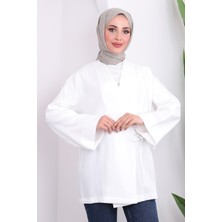 İmaj Butik Ekru Yan Bağlamalı Keten Kimono