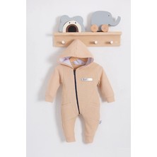 Candar 3-6-9-12-18 Ay Erkek Bebek Tulumu Yandan Cepli Fermuarlı %100 Pamuk Krem