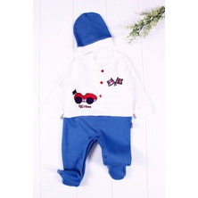 Candar 3-6 Ay Cars Şapkalı Desenli Bebek Tulumu Mavi
