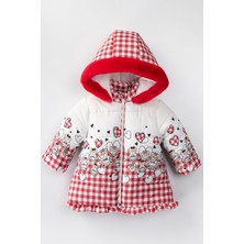 Podium Giyim Yeni Sevimli Özel Tasarım Bear Baskılı Fırfır Detaylı Varaklı Içi Kürklü Kışlık Kaban- Mont