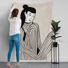 Harita Sepeti Handdrawn Oturan Kadın Duvar ÖRTÜSÜ-7981