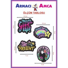 Armacı Amca Ütü Ile Yapışan 4 Adet Örme Kumaş Arma Yırtık Kapatıcı Pratik Yama Tekstil Patch Rengarenk Neşeli Tarz Duvar Yazıları