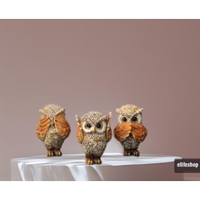 Elifeshop Görmedim Duymadım Bilmiyorum 3’lü Baykuş Biblo Heykel Ev Ofis Yeni Yıl Hediyesi Dekor Vitrin Süsü 6