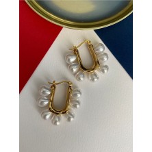 Pinery Jewels Vıp Seri - Sıralı Iri Top Incili Sallantılı Altın Kaplama Küpe Çifti