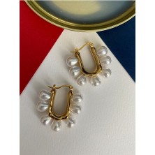 Pinery Jewels Vıp Seri - Sıralı Iri Top Incili Sallantılı Altın Kaplama Küpe Çifti