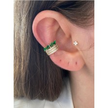 Pinery Jewels Zümrüt Damla Taşlı 3 Sıra Altın Kaplama Kadın Earcuff Kıkırdak Küpe