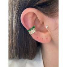 Pinery Jewels Zümrüt Damla Taşlı 3 Sıra Altın Kaplama Kadın Earcuff Kıkırdak Küpe