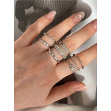 Pinery Jewels Zirkon Taşlı Gümüş Renk Çoklu Kadın Yüzük Seti