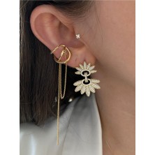 Pinery Jewels Sallantılı Zirkon Taşlı Altın Kaplama Kadın Earcuff Kıkırdak Küpe