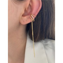 Pinery Jewels Sallantılı Zirkon Taşlı Altın Kaplama Kadın Earcuff Kıkırdak Küpe