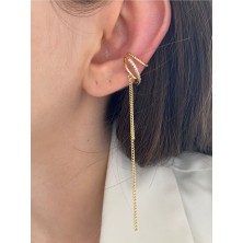 Pinery Jewels Sallantılı Zirkon Taşlı Altın Kaplama Kadın Earcuff Kıkırdak Küpe