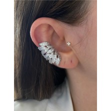 Pinery Jewels Iri Zirkon Taşlı Yaprak  Altın Kaplama Kadın Earcuff Kıkırdak Küpe