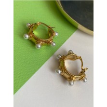 Pinery Jewels Top Incili Çelik Kararmaz Altın Kaplama Küpe Çifti