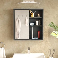 L'occi Concept Dunes Aynalı Lavabo Üstü Banyo Dolabı Raflı Kapaklı 60CM Antrasit Ds1-An