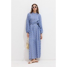 Manuka Viskon Balon Kol Elbise Symı Mavi