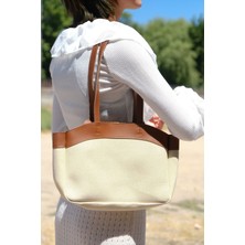 Casual Bag Keten Kumaş Makyaj Çantalı Kadın El ve Omuz Çantası