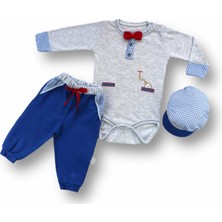 Narnuga 3-6 6-9 9-12 Ay Cep Saat Nakışlı Şapkalı Uzun Kollu Zıbınlı 3lü Erkek Bebek Takımı