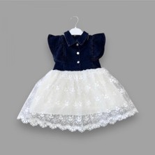 Narnuga 2-3-4 Yaş Astarlı Brode Etekli Kot Kumaş Düğmeli Kız Çocuk Elbisesi