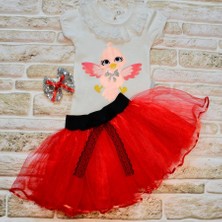 Narnuga 9-12-18 Ay Toka Hediyeli Kuş Desenli Tişört Tütü Etek 2li Kız Bebek Takımı