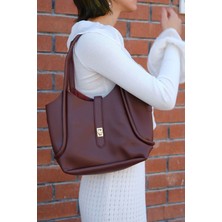 Casual Bag - Kadın Bordo Makyaj Çantalı Retro Omuz ve El Çantasıı