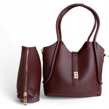 Casual Bag - Kadın Bordo Makyaj Çantalı Retro Omuz ve El Çantasıı