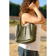 Casual Bag -Kadın Haki Makyaj Çantalı Retro Omuz ve El Çantası